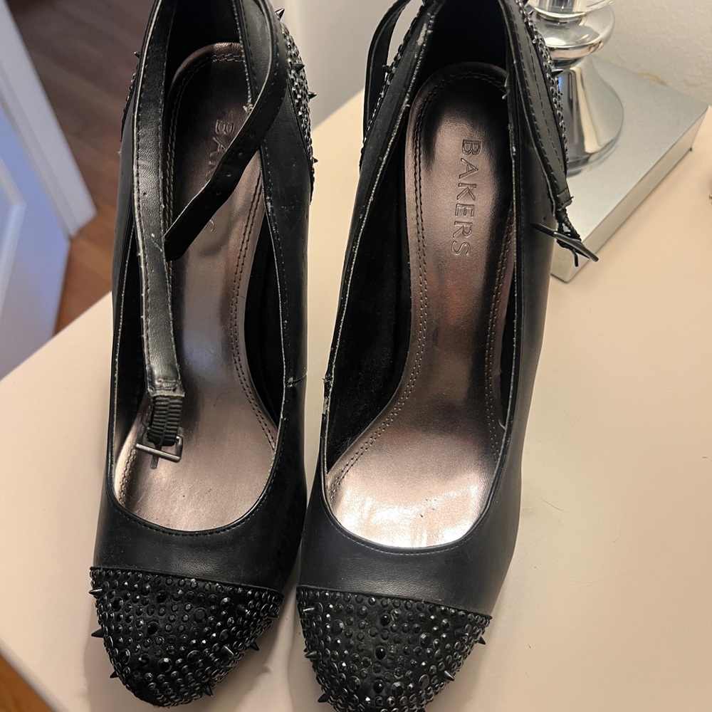 Bakers Black Studded Ankle-Strap Heels